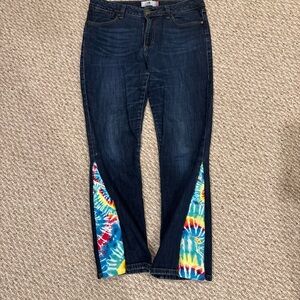 CAbi Dark Blue Jeans with Tie-Dye Flare